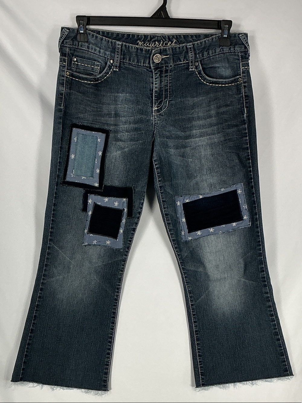 Handmade Upcycled Maurices Jeans Reworked Wide Leg Patchwork Crop 11/12 Boho